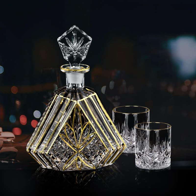 Gold Hand-Painted Decanter Set with 2 Glasses for Men