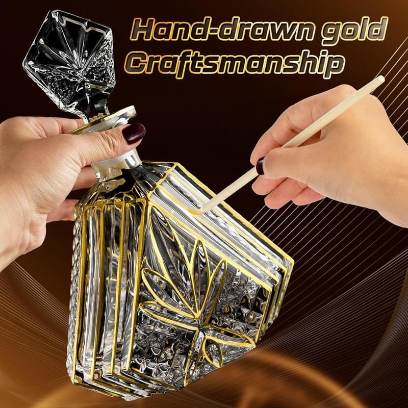 Gold Hand-Painted Decanter Set with 2 Glasses for Men