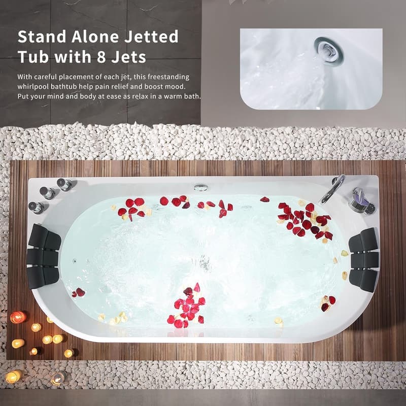 Freestanding Acrylic Whirlpool Bathtub with 8 Hydromassage Jets