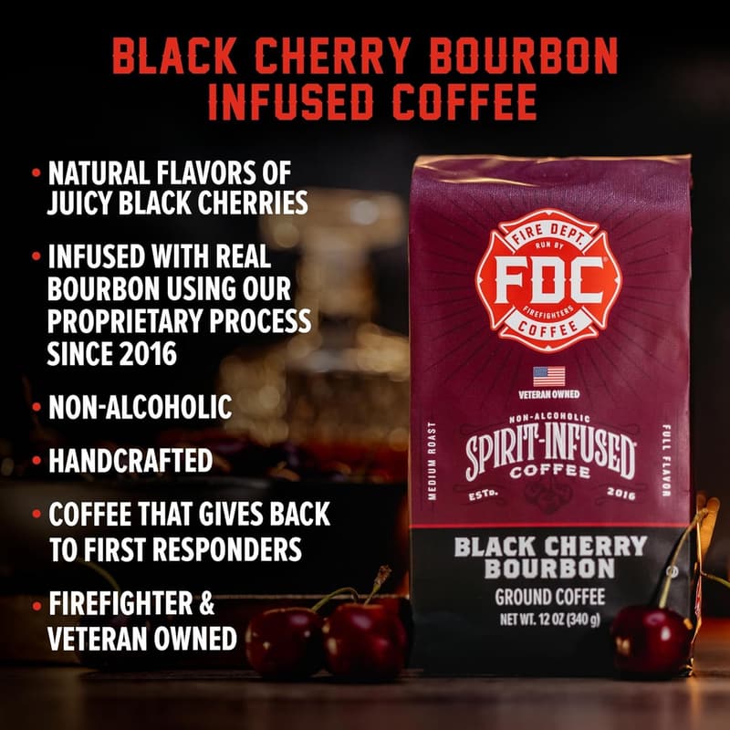 Black Cherry Bourbon Ground Coffee - Veteran Owned, Pack of 2