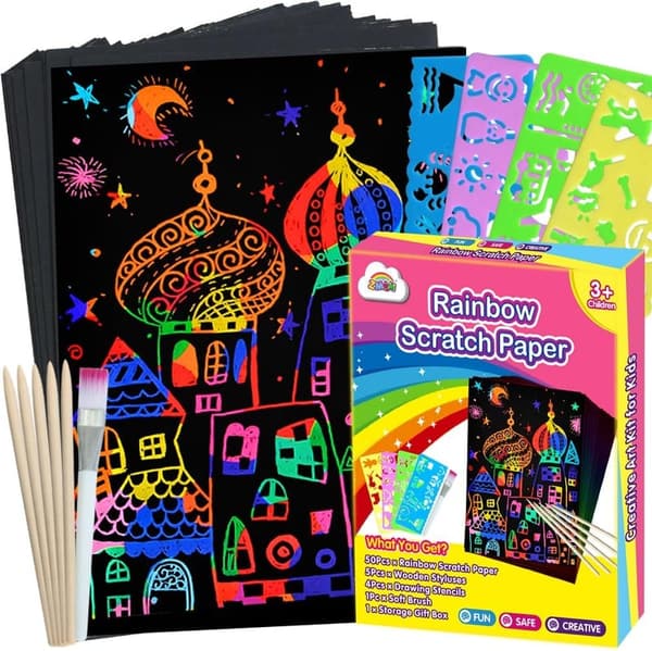 Rainbow Scratch Art Set for Kids, Ages 3-10 Birthday Gift