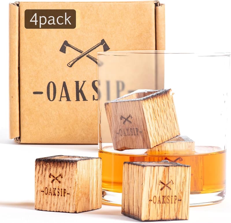 Whiskey Stones Set - Real Oak & Charred, Perfect Gift for Men