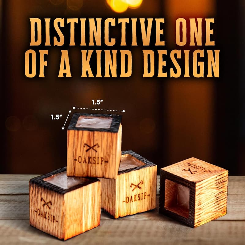 Whiskey Stones Set - Real Oak & Charred, Perfect Gift for Men