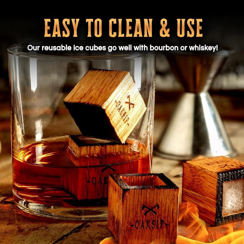 Whiskey Stones Set - Real Oak & Charred, Perfect Gift for Men