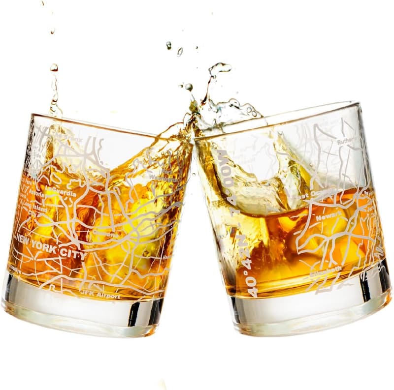 New York City Map Whiskey Glasses - Set of 2 Tumbler Gift Set