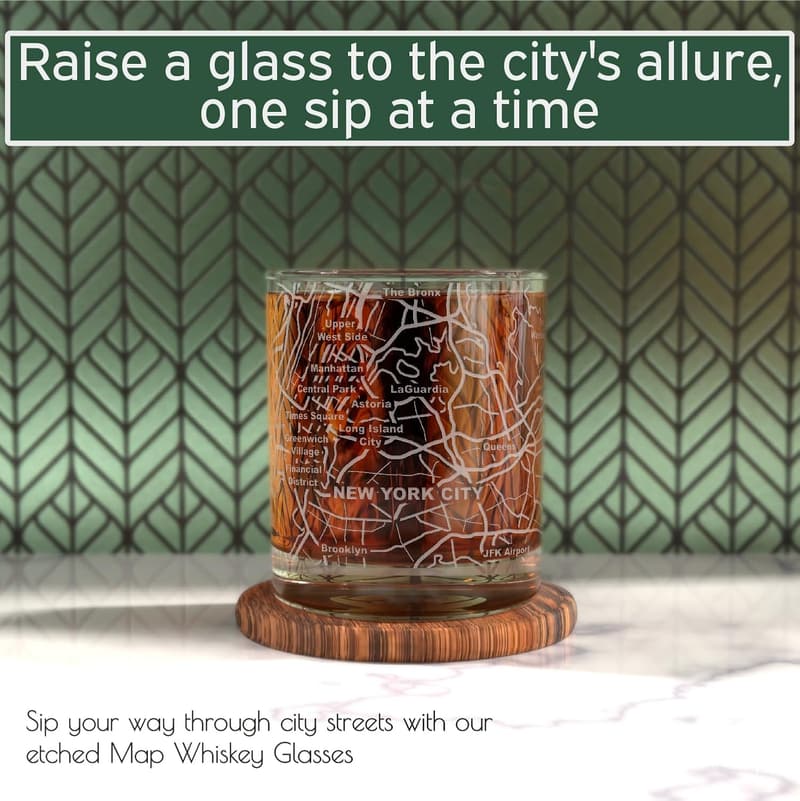 New York City Map Whiskey Glasses - Set of 2 Tumbler Gift Set