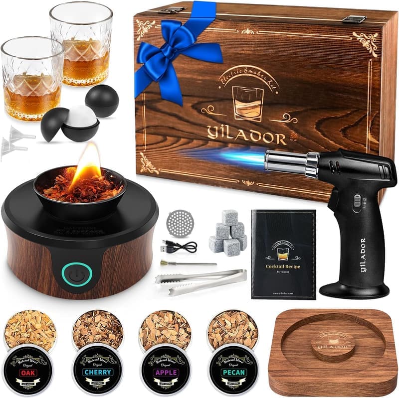 Father's Day Electric Whiskey Smoker Kit with Wooden Box