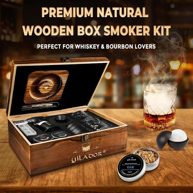 Father's Day Electric Whiskey Smoker Kit with Wooden Box