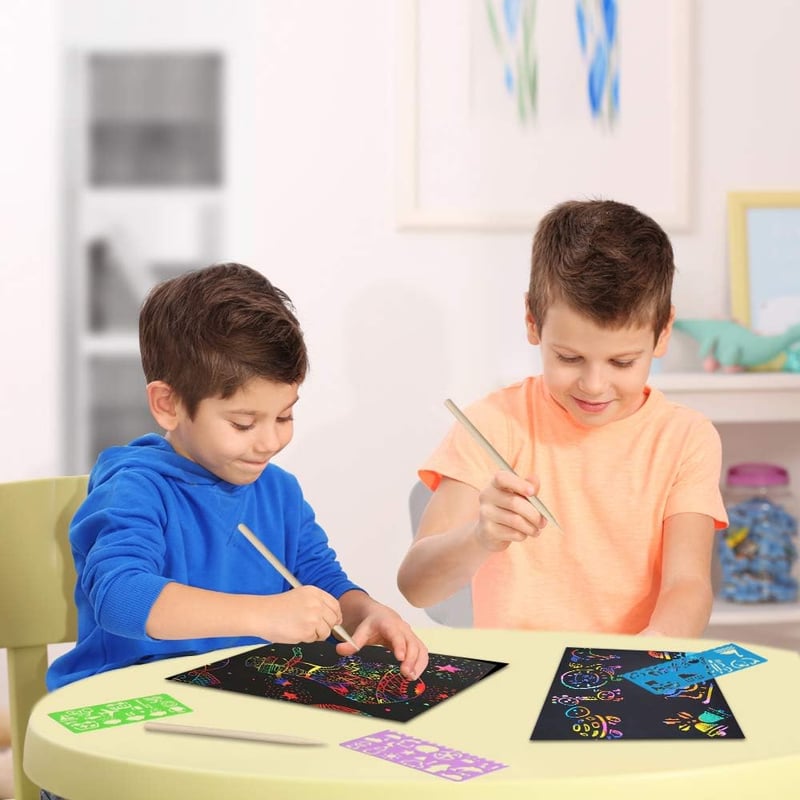 Rainbow Scratch Paper Art Set for Kids - 60 Pcs Craft Supplies