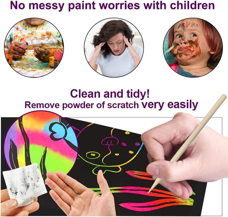Rainbow Scratch Paper Art Set for Kids - 60 Pcs Craft Supplies