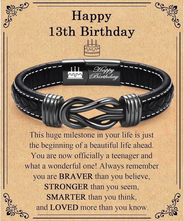 Happy Birthday Leather Bracelet Gift for Boys 13-21 Years Old