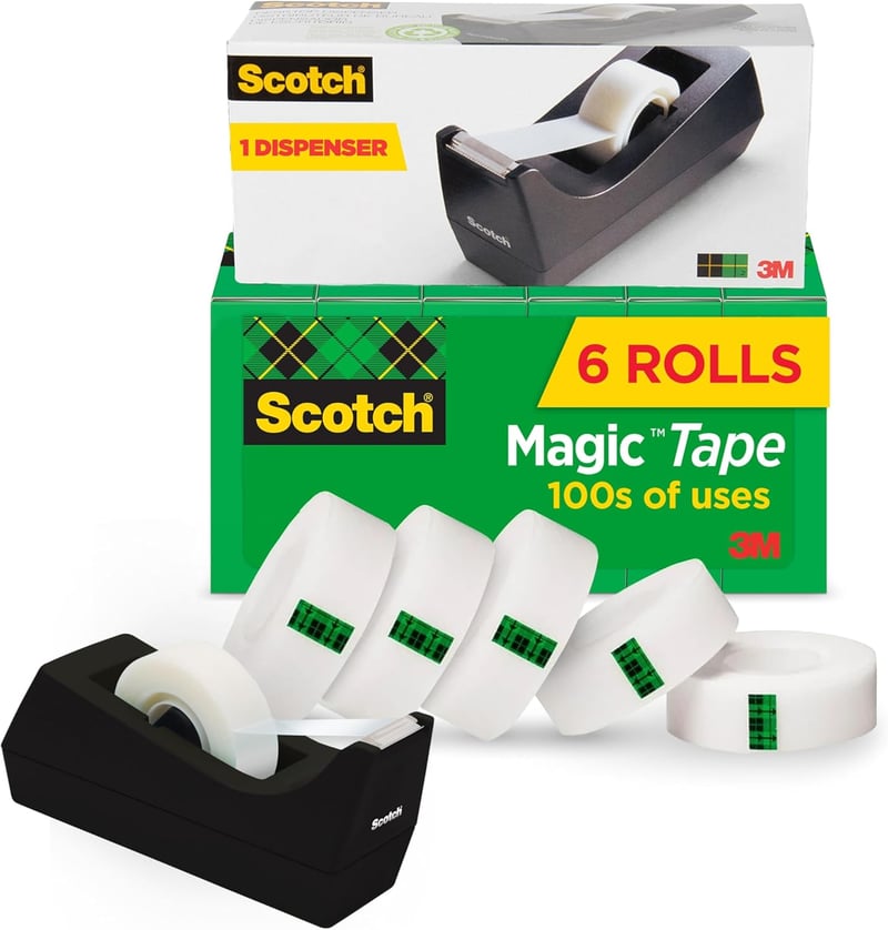 Invisible Scotch Magic Tape, 6 Rolls with Dispenser, 3/4