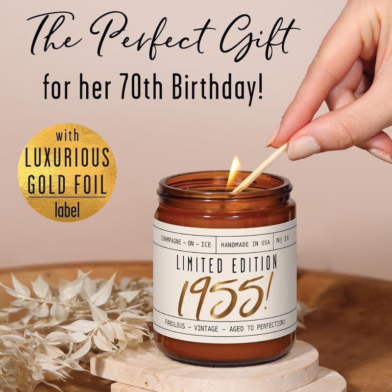 70th Birthday Soy Candle 'Limited Edition 1955' - 9oz, 50Hr Burn