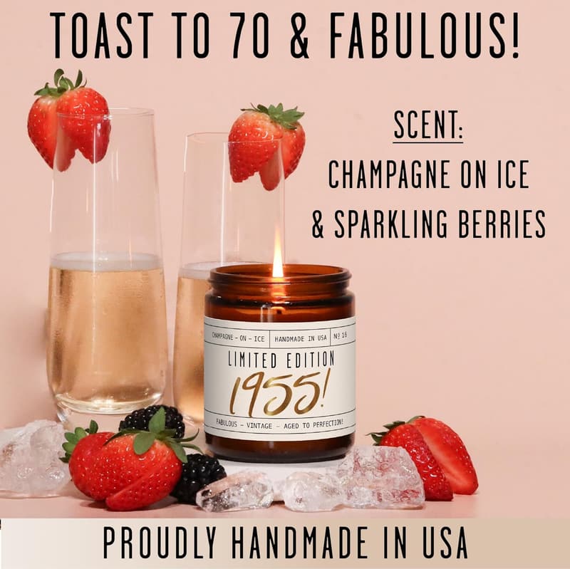 70th Birthday Soy Candle 'Limited Edition 1955' - 9oz, 50Hr Burn
