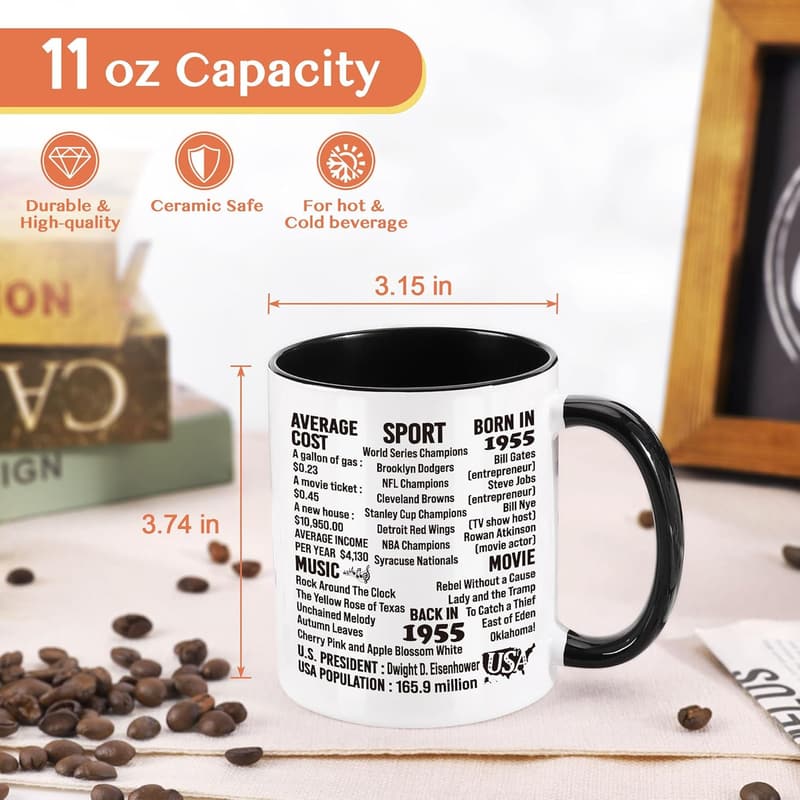 70th Birthday Coffee Mug Gift for Women - Vintage Design