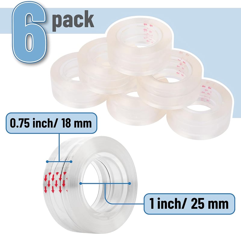 Gift Wrap Tape, 6-Pack, Clear Invisible Wrapping Tape