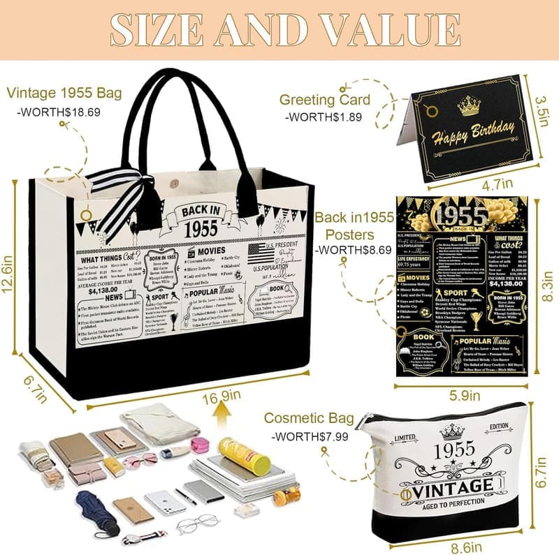 Personalized 70th Birthday Canvas Tote Bag for Women