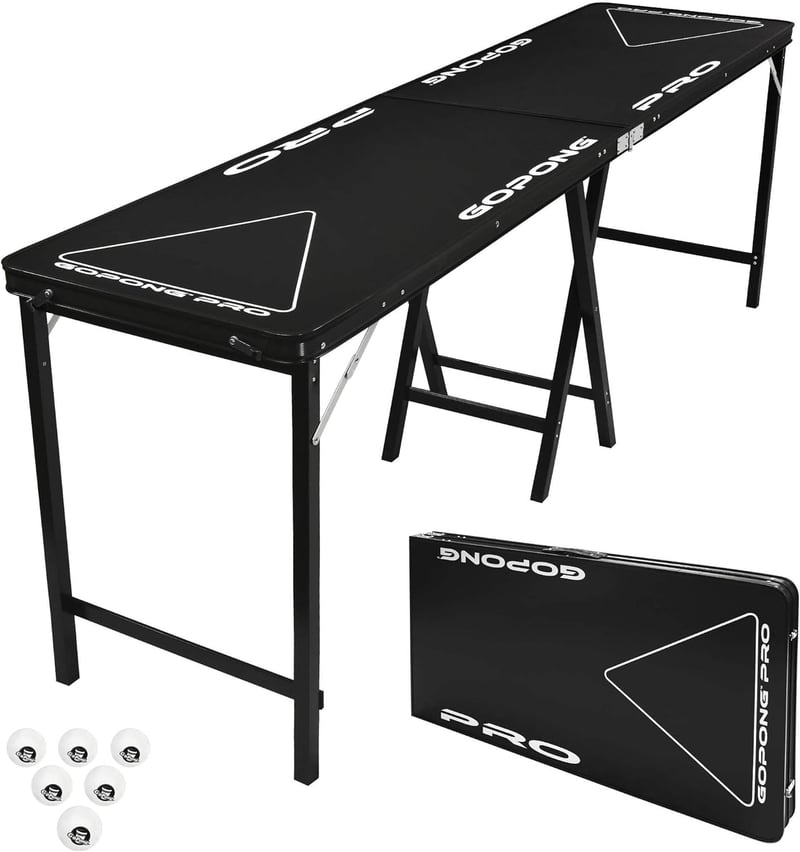 Premium 8-Foot Heavy-Duty Beer Pong Table (Black, 36-Inch)