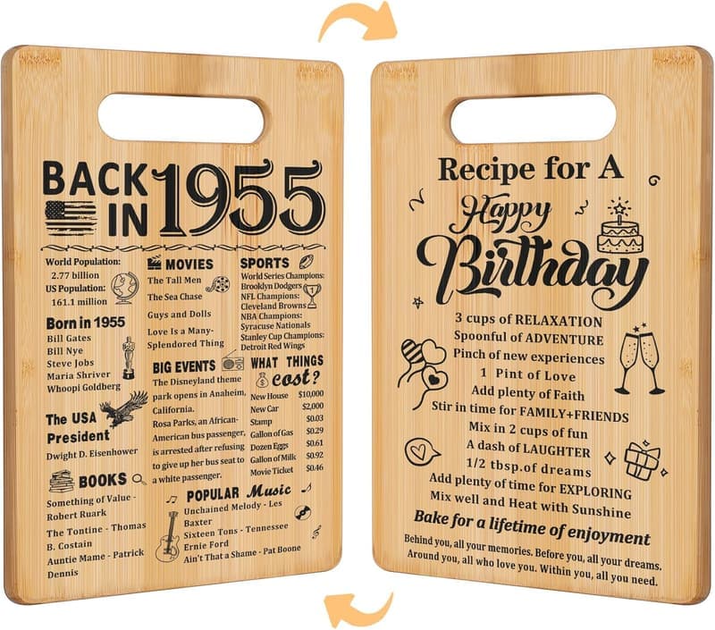 70th Birthday Double-Sided Cutting Board Gift for Her/Him