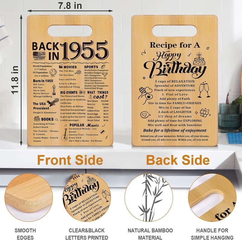 70th Birthday Double-Sided Cutting Board Gift for Her/Him