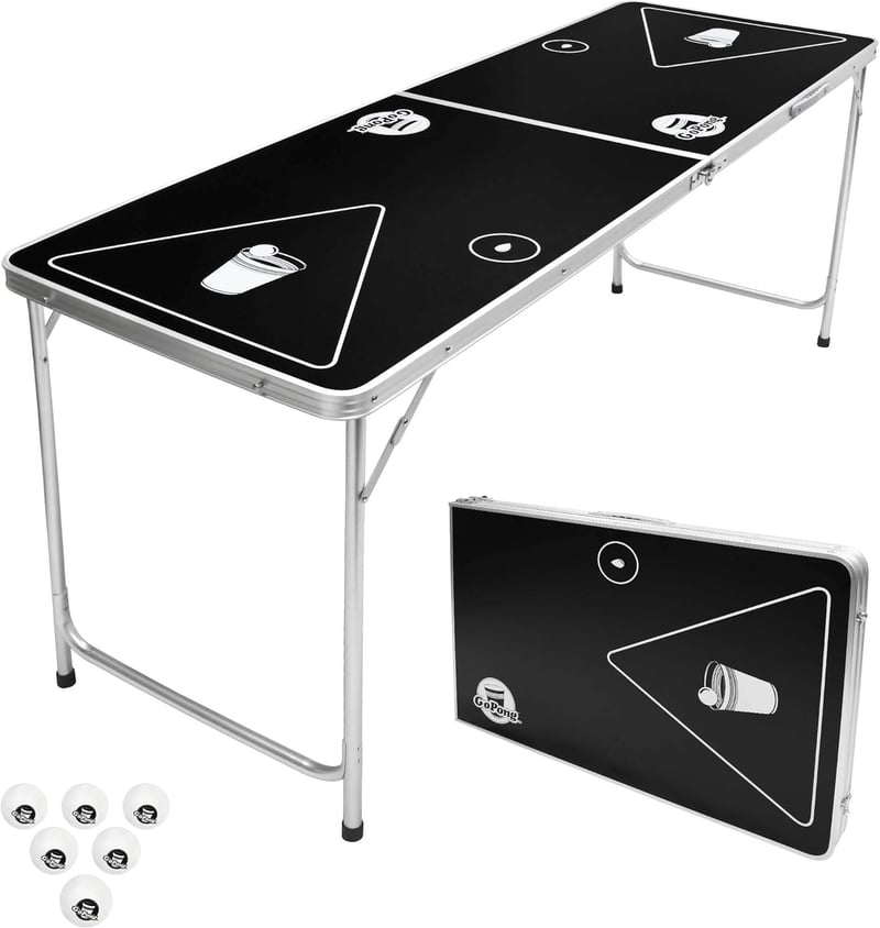 Portable 6-Foot Beer Pong & Flip Cup Table with 6 Balls