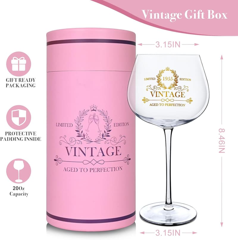 70th Birthday Vintage Wine Glass for Women - 20oz