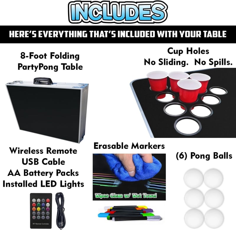 Regulation Beer Pong Table with LED Lights & Custom Graphics