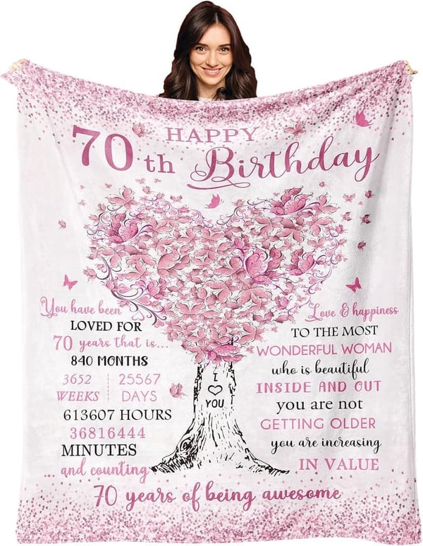 70th Birthday Blanket Gift for Women, 60