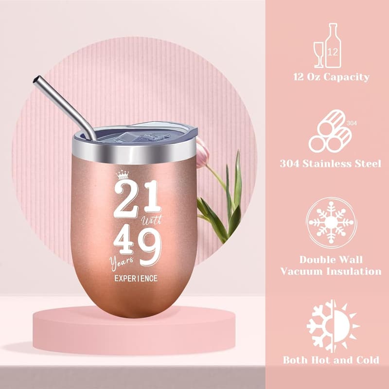 70th Birthday Gifts for Women, Keychain & 12 Oz Tumbler Set