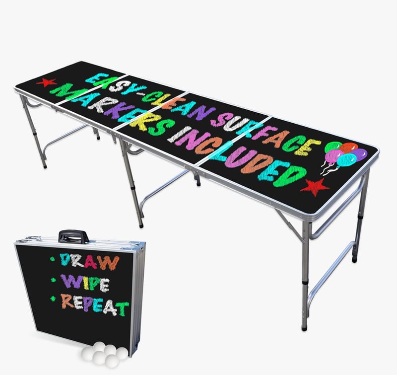 Beer Pong Table - 8-Foot Black Dry Erase with Markers & Balls