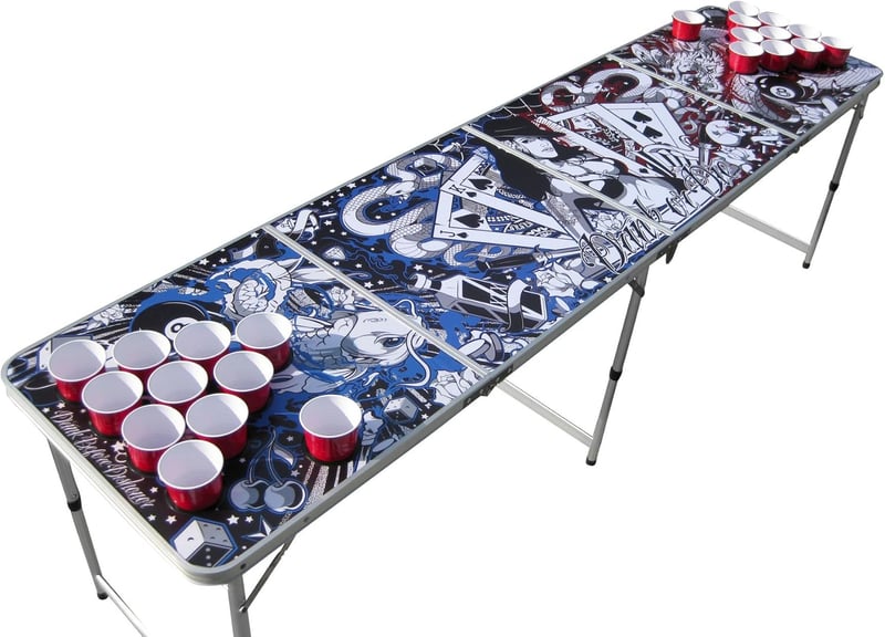 Tattoo Portable Beer Pong Table with Cup Holes