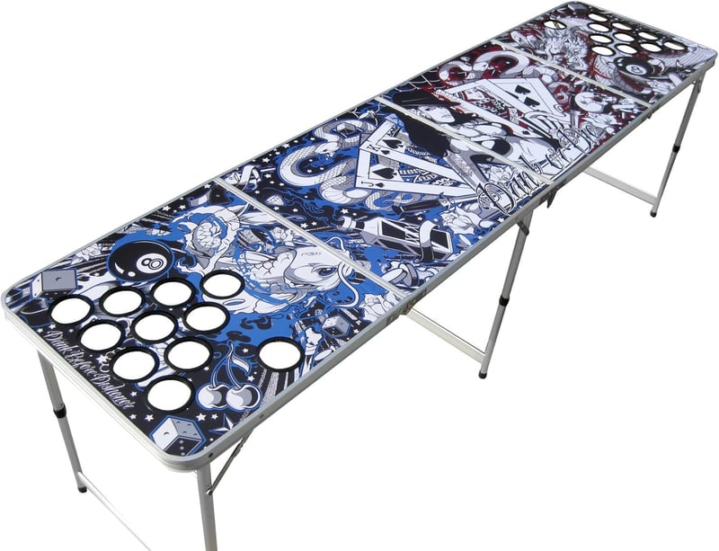 Tattoo Portable Beer Pong Table with Cup Holes