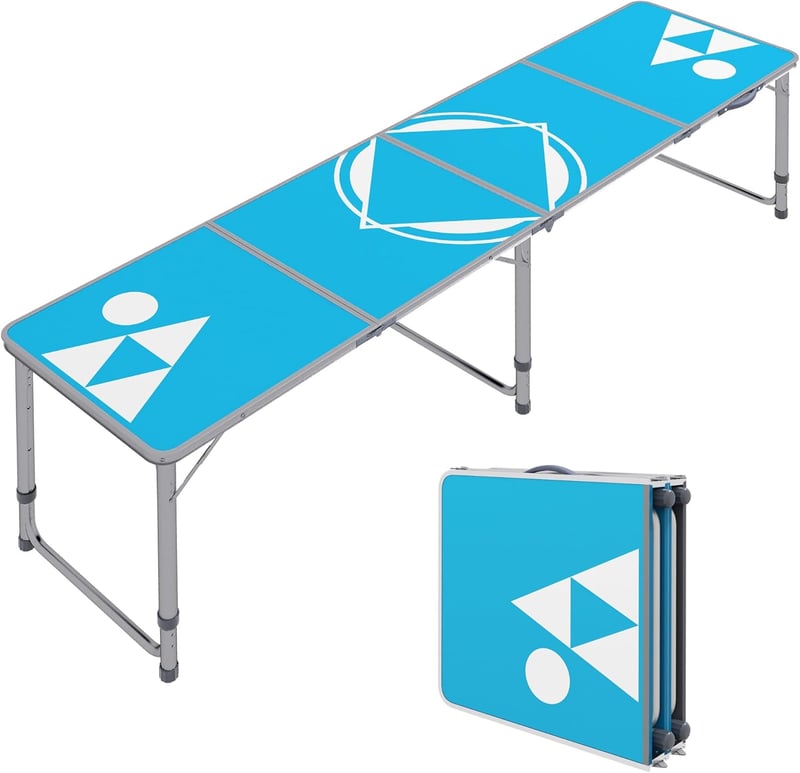 Portable Beer Pong Table with Adjustable Legs - Blue/White