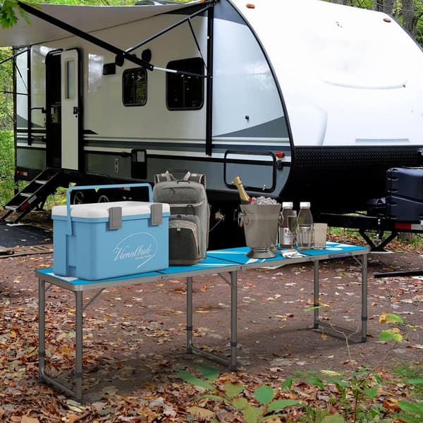 Portable Beer Pong Table with Adjustable Legs - Blue/White