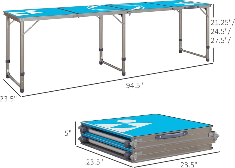 Portable Beer Pong Table with Adjustable Legs - Blue/White