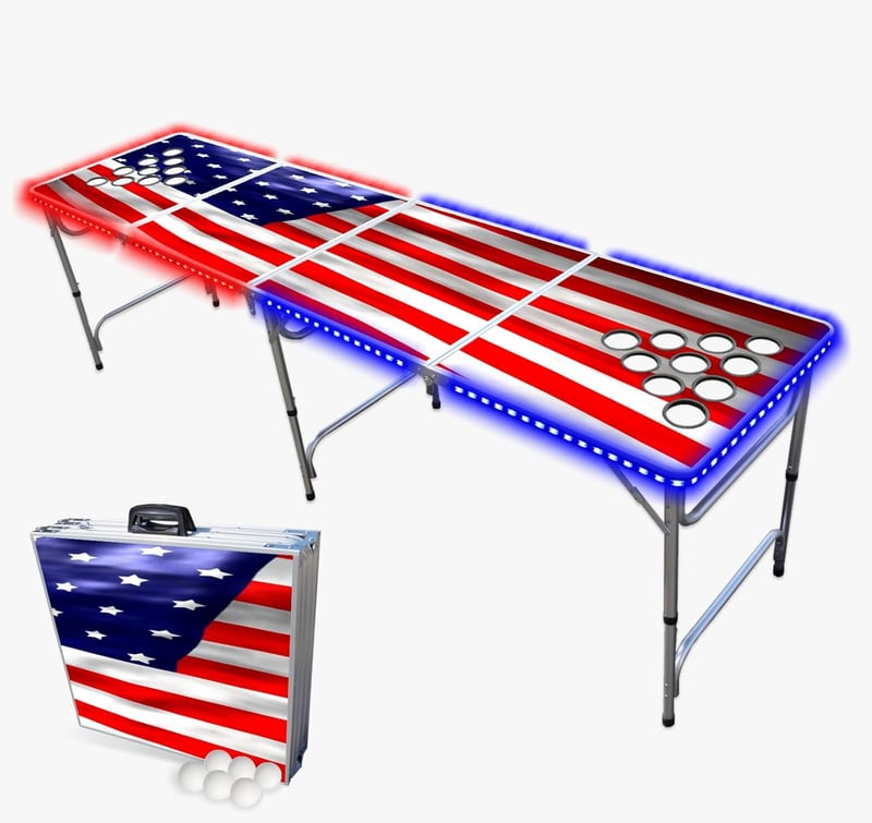 America Edition 8-Foot Professional Beer Pong Table with LED Lights
