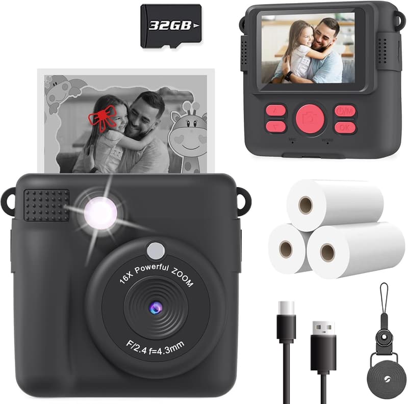 Kids Instant Print Camera – 1080P Selfie Toy for Ages 3-12