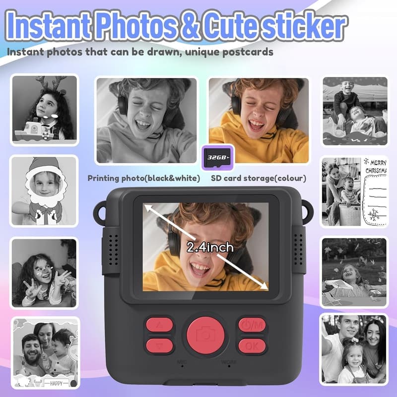 Kids Instant Print Camera – 1080P Selfie Toy for Ages 3-12
