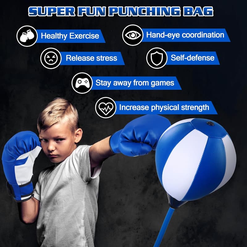 Adjustable Punching Bag Set for Kids, Boxing Gloves Included