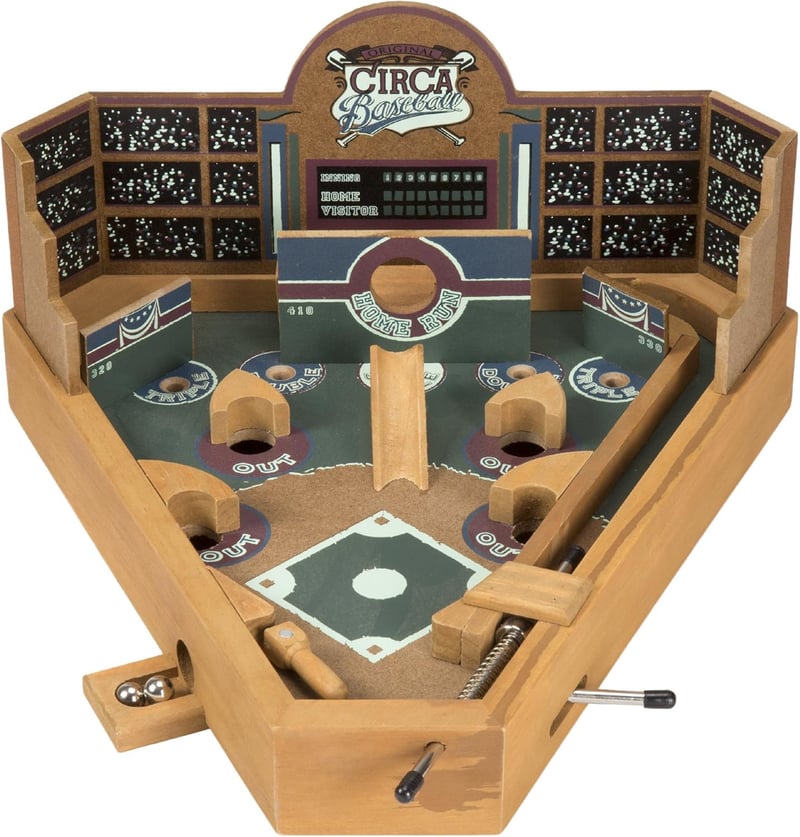 Vintage Baseball Pinball Tabletop Game - Miniature Wooden Arcade