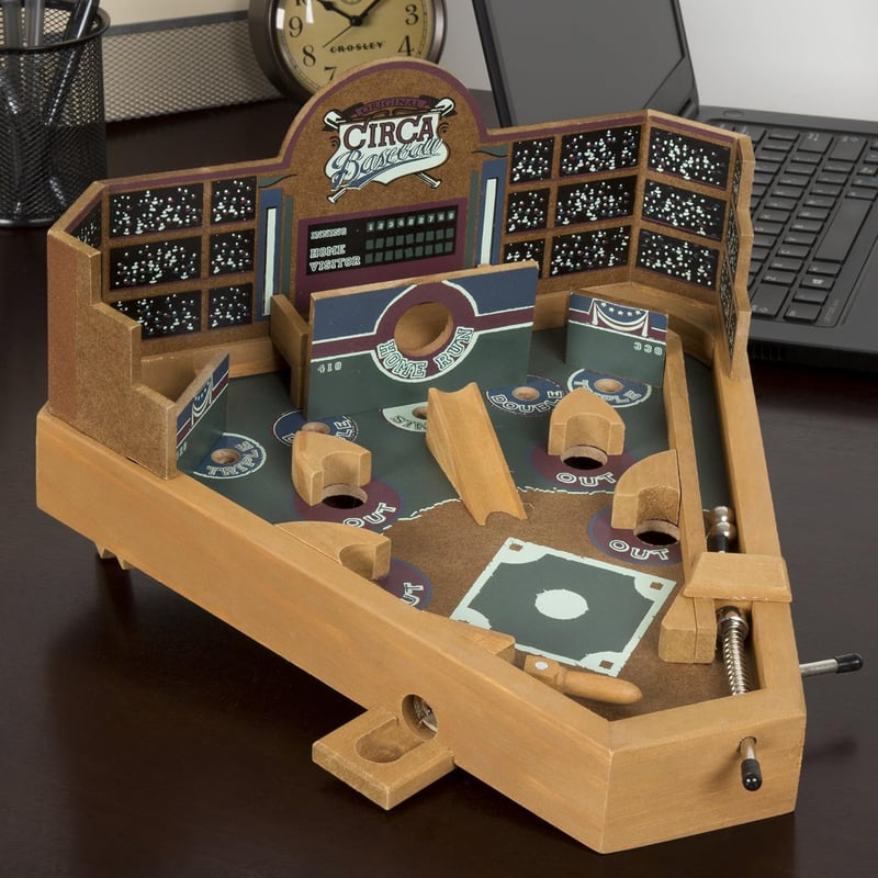 Vintage Baseball Pinball Tabletop Game - Miniature Wooden Arcade