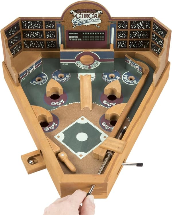 Vintage Baseball Pinball Tabletop Game - Miniature Wooden Arcade