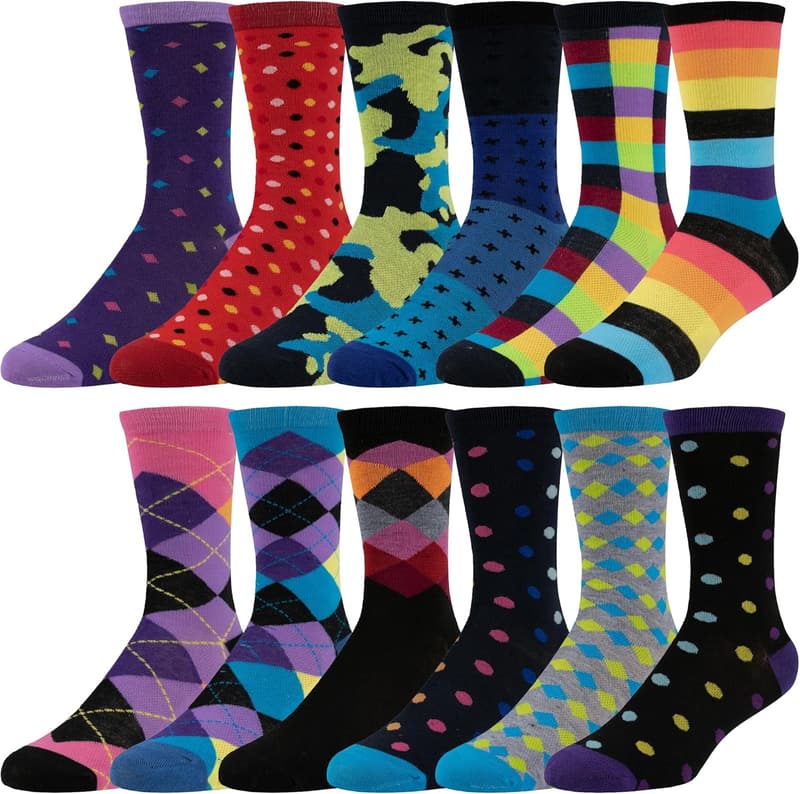 Funky Dress Socks for Men - Colorful Patterned Fun Socks
