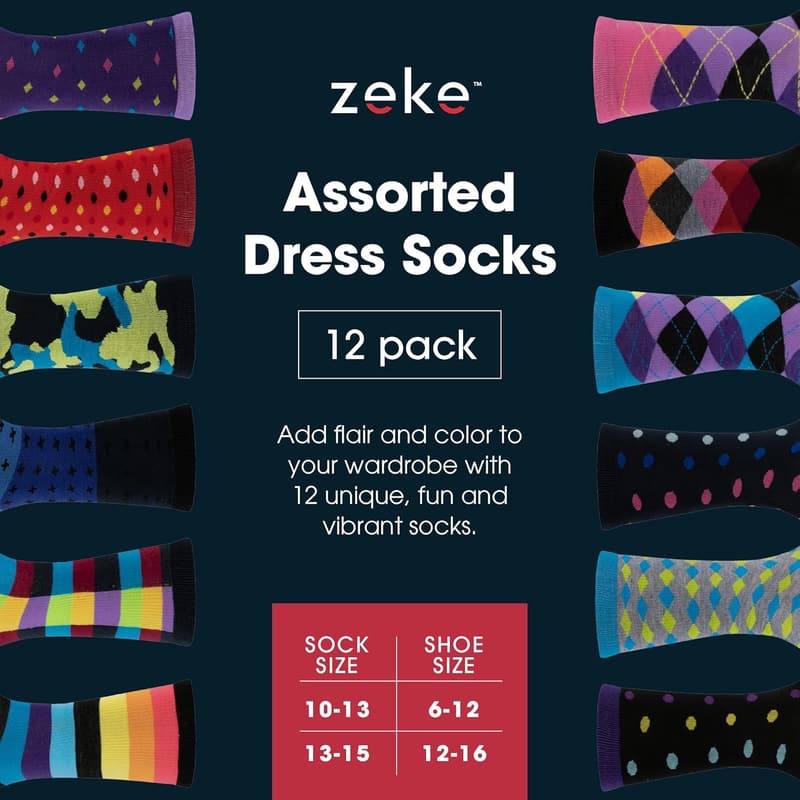 Funky Dress Socks for Men - Colorful Patterned Fun Socks