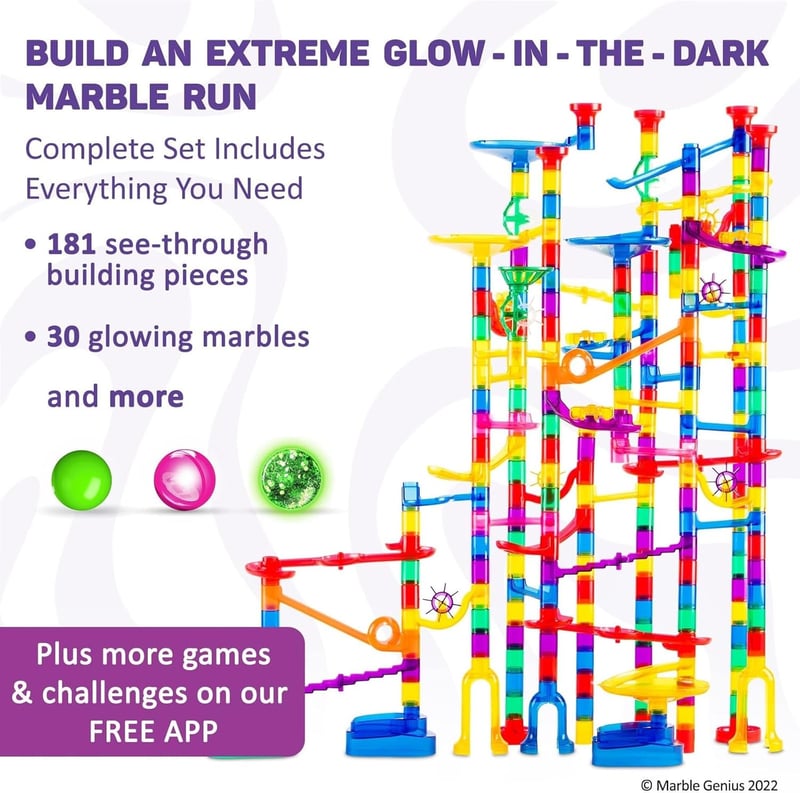 Glow-in-the-Dark Marble Run Track Set - 300 pcs STEM Gift for Kids