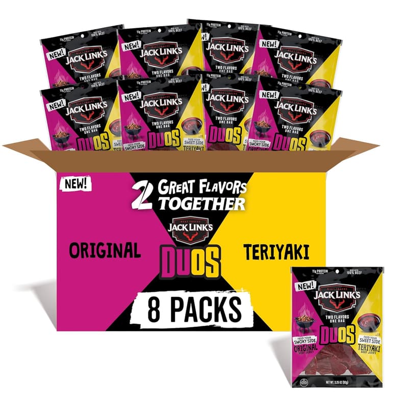 Shareable Beef Jerky Snack Packs - Original & Teriyaki, 100 Calories, 11g Protein (8 Count)
