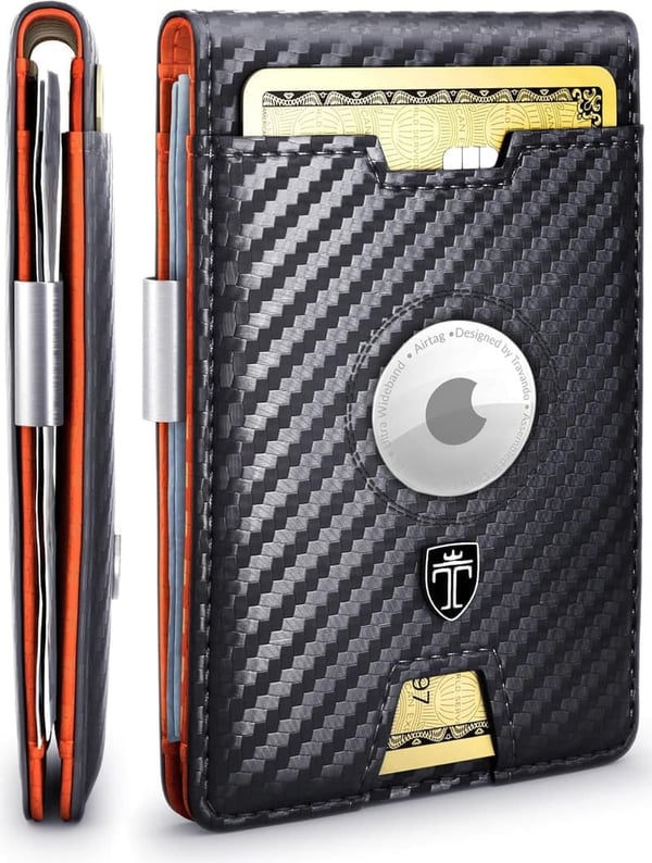 Men's RFID-Blocking Bifold Wallet with Money Clip for AirTag