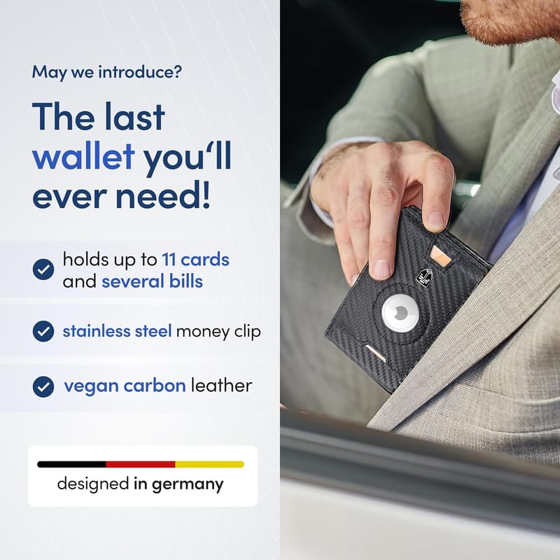 Men's RFID-Blocking Bifold Wallet with Money Clip for AirTag