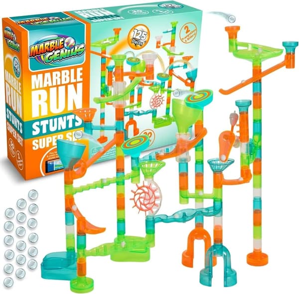 Marble Run Stunt Set for Kids - 125 Pieces with 20 Action Elements