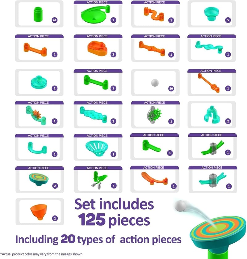 Marble Run Stunt Set for Kids - 125 Pieces with 20 Action Elements